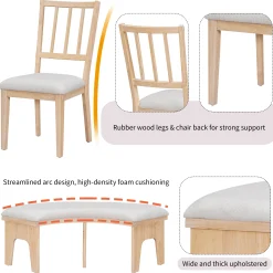 Walker Edison | Charming 5-Piece Rustic Round Dining Set with Chairs and Curved Bench