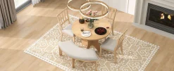Walker Edison | Charming 5-Piece Rustic Round Dining Set with Chairs and Curved Bench