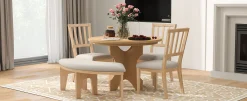 Walker Edison | Charming 5-Piece Rustic Round Dining Set with Chairs and Curved Bench