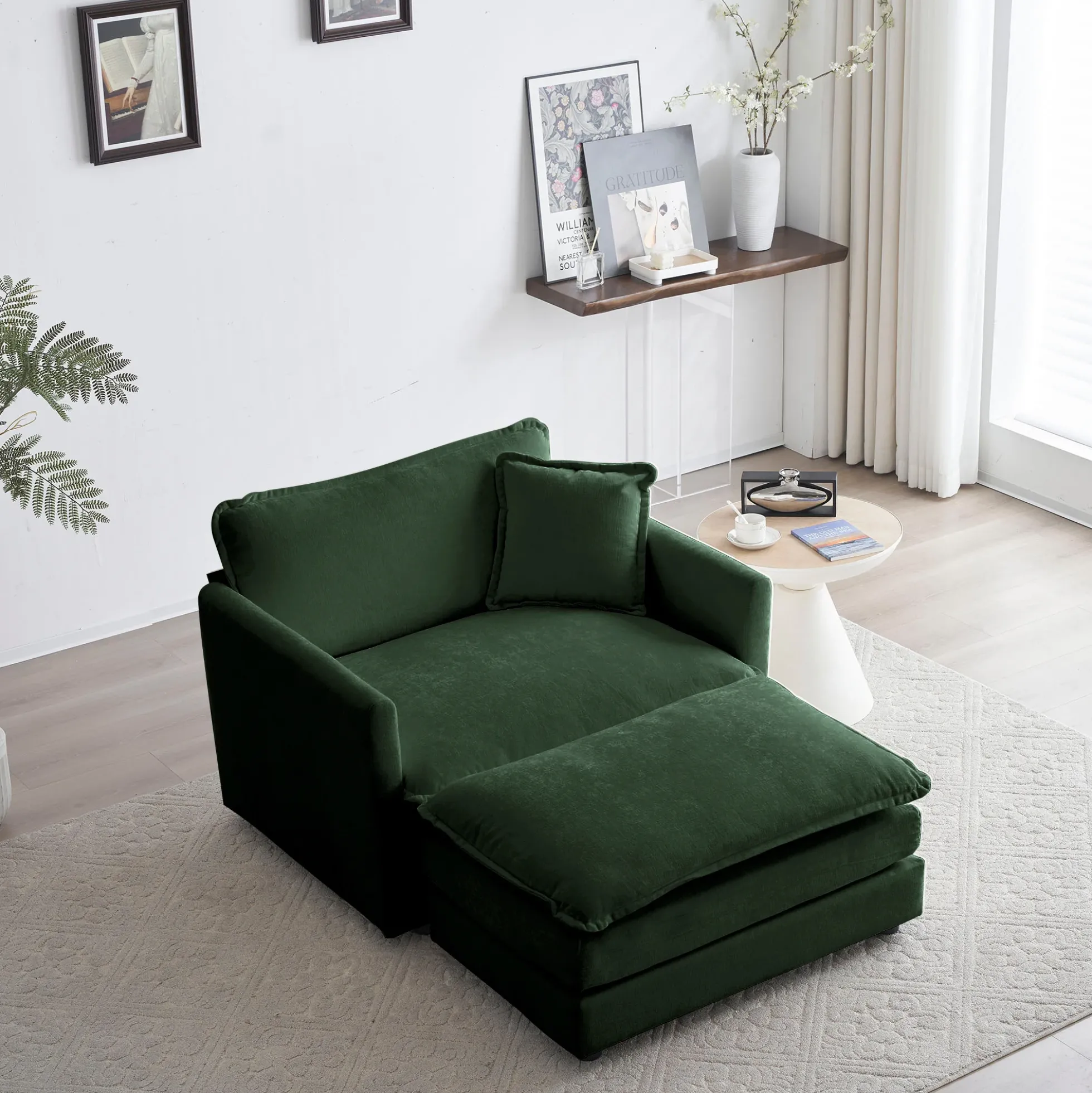 Walker Edison | Chenille Cloud Accent Chair with Ottoman Set