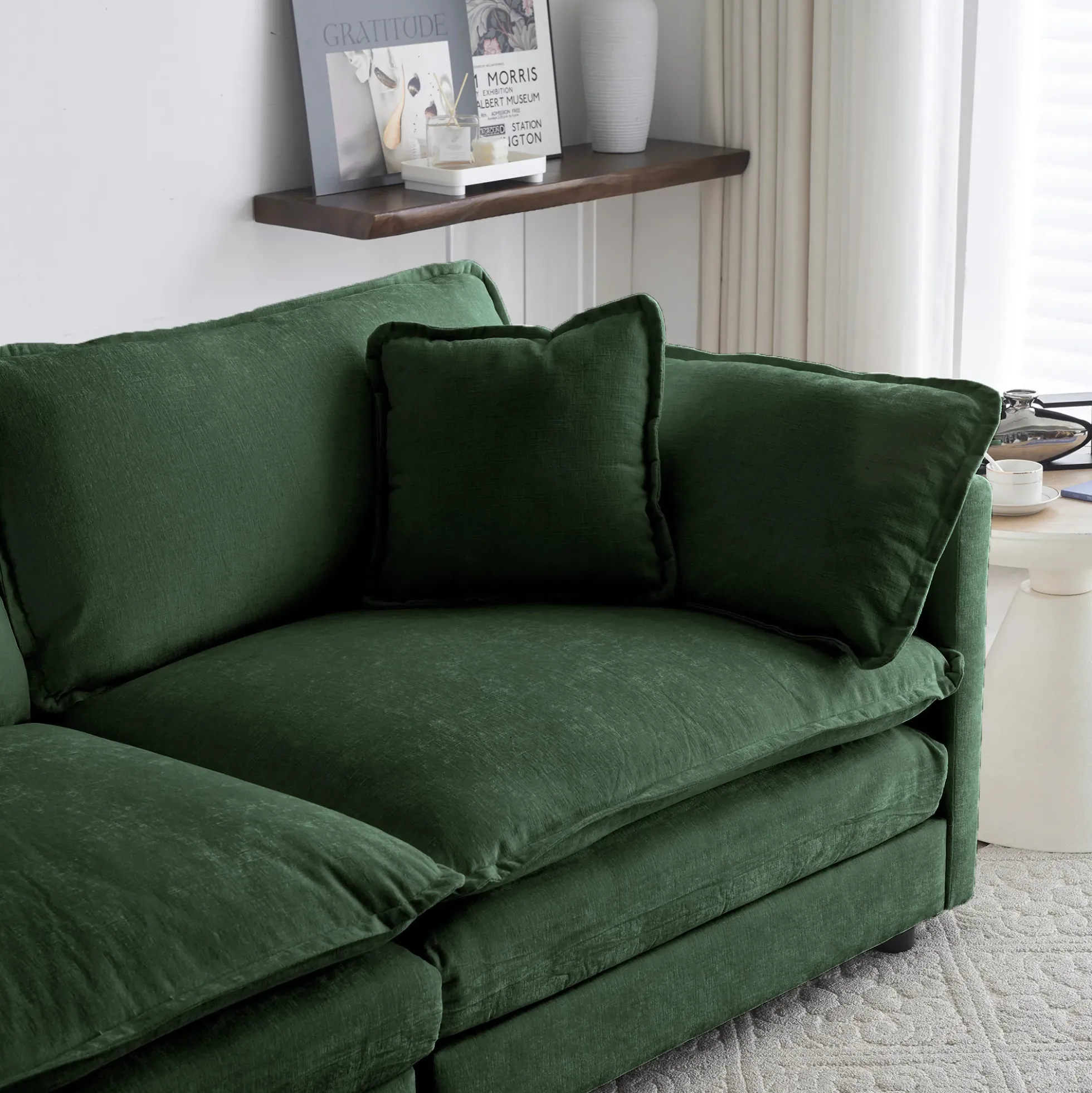 Walker Edison | Chenille Cloud Accent Chair with Ottoman Set
