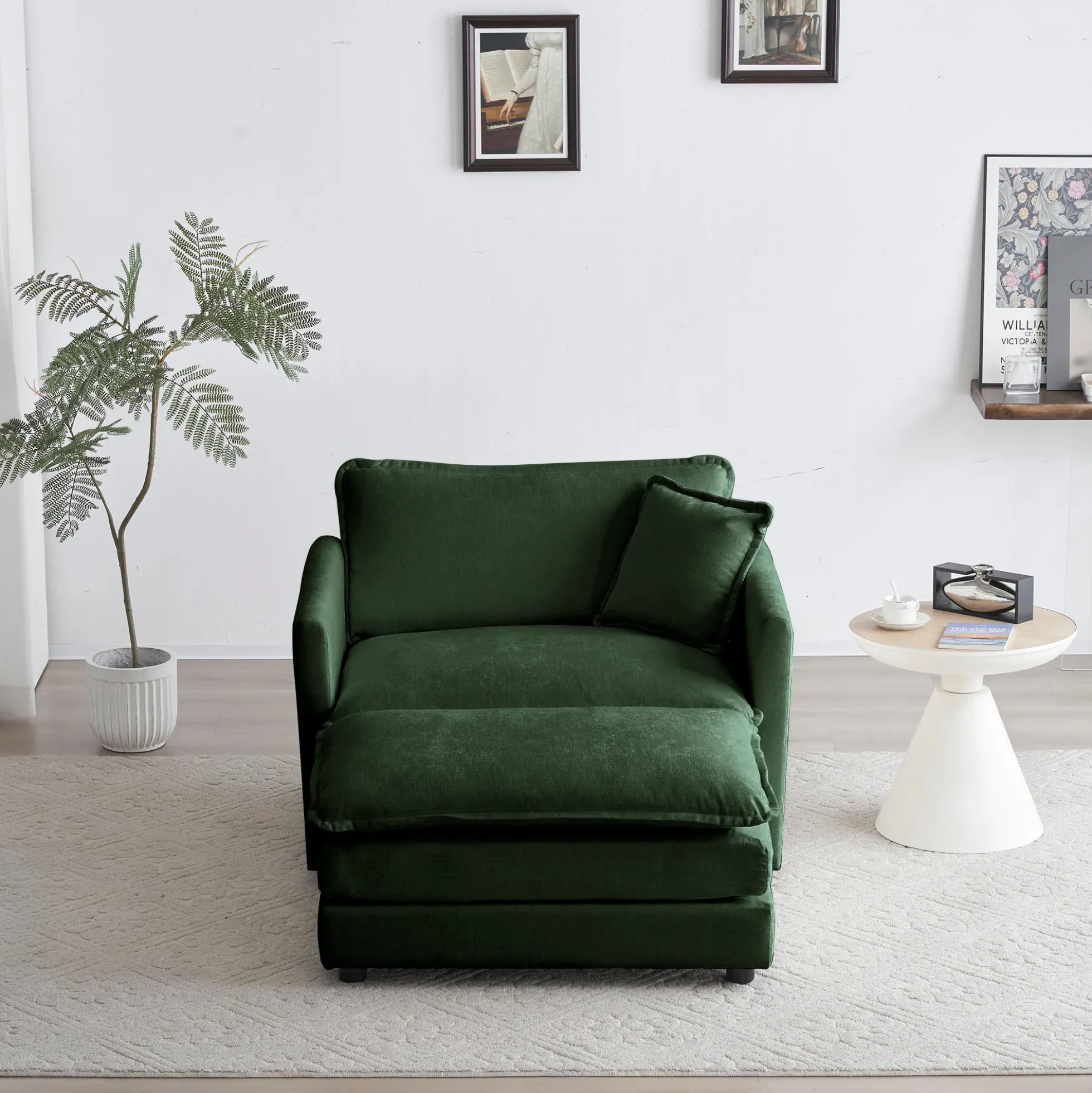 Walker Edison | Chenille Cloud Accent Chair with Ottoman Set
