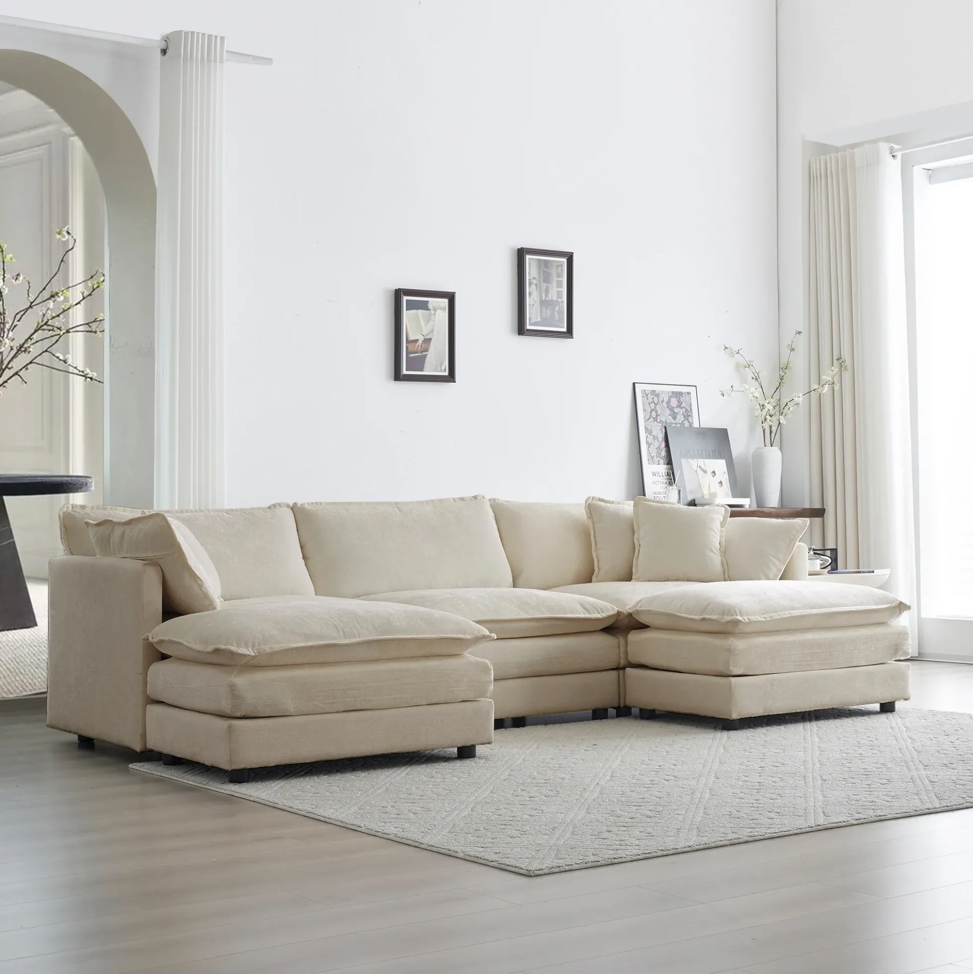 Walker Edison | Chenille Modular Cloud U-Shaped Sectional Sofa with Two Ottomans