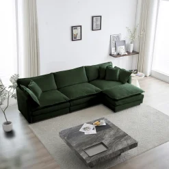 Walker Edison | Chenille Modular Cloud Couch with L-Shaped Sectional and Ottoman