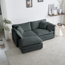 Walker Edison | Chenille Two-Seater Sofa with Ottoman