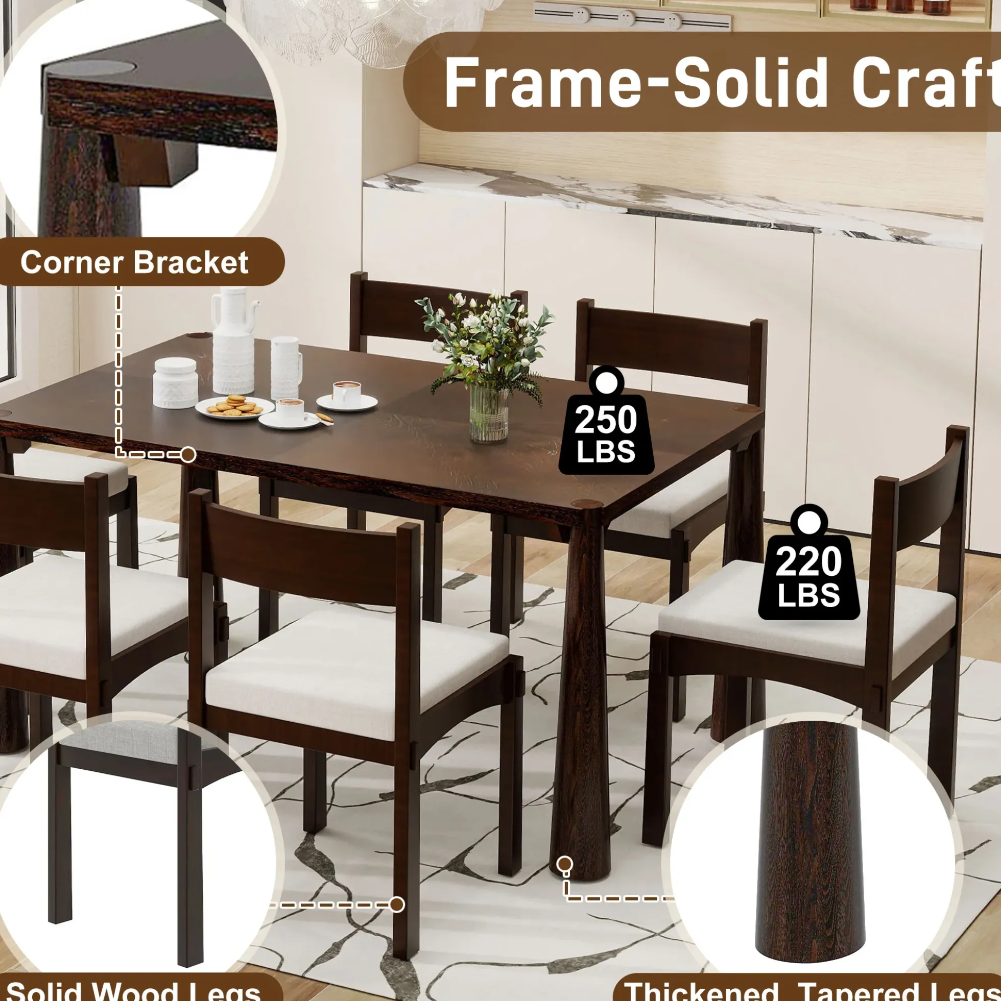 Walker Edison | Classic Modern 7-Piece Dining Table Set for 6