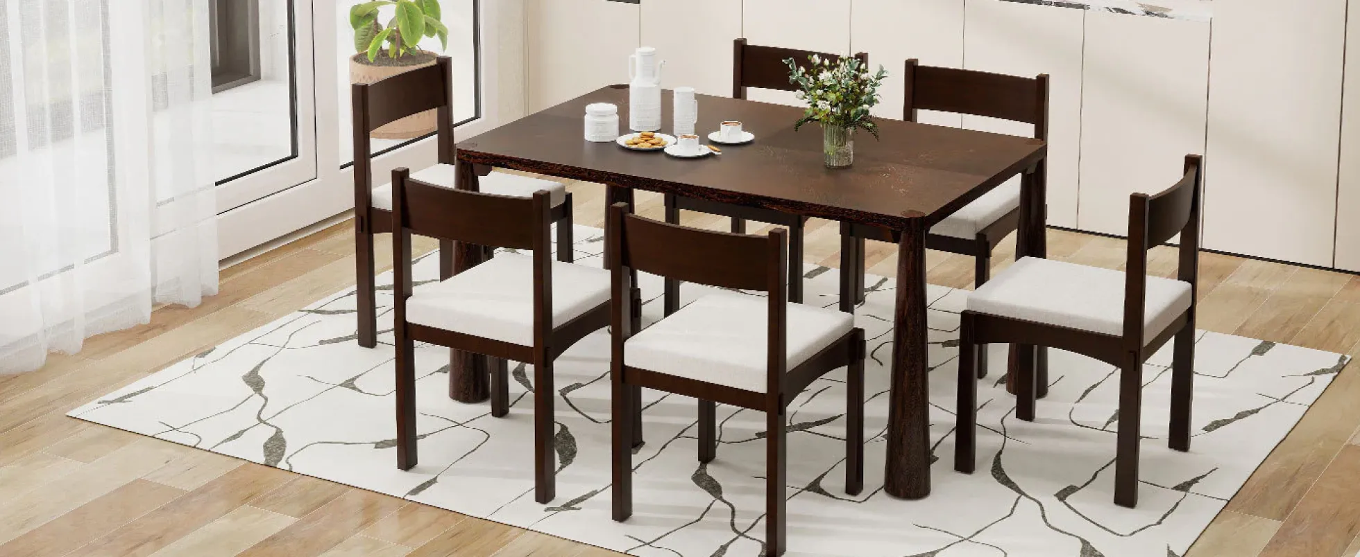 Walker Edison | Classic Modern 7-Piece Dining Table Set for 6