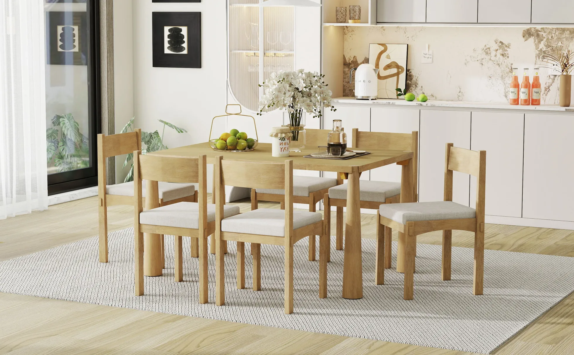Walker Edison | Classic Modern 7-Piece Dining Table Set for 6