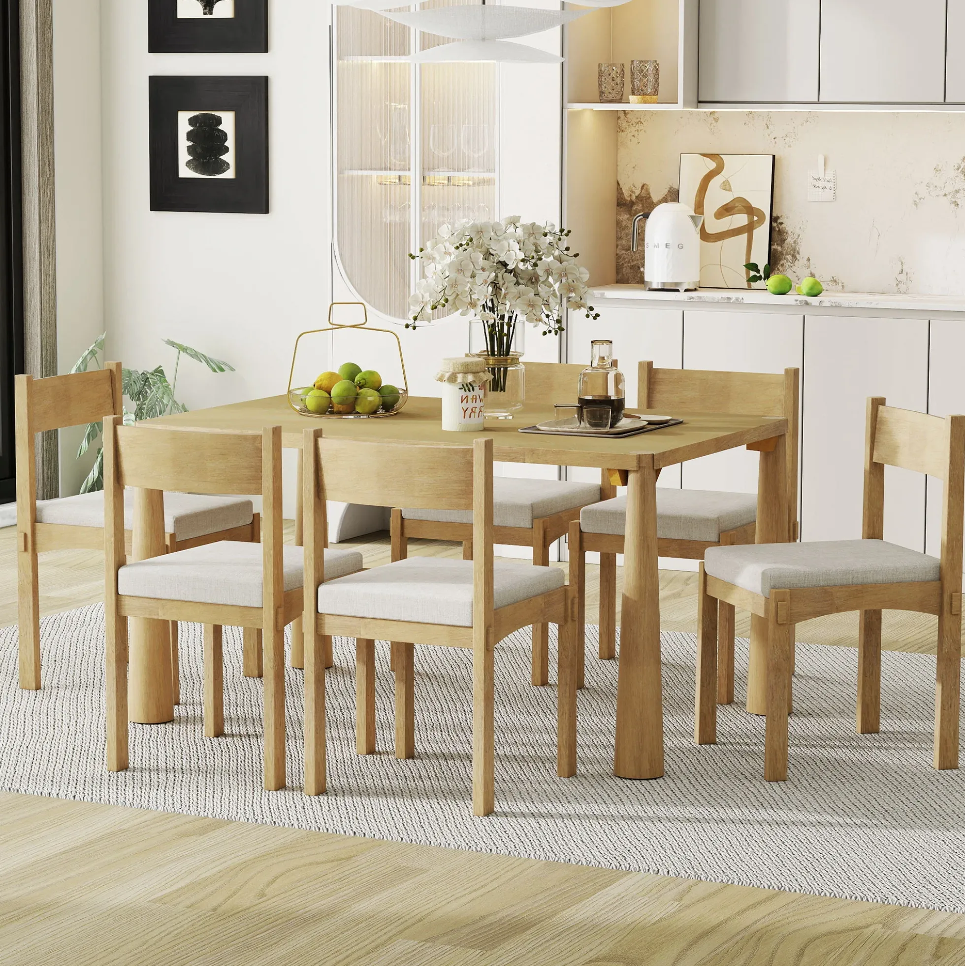 Walker Edison | Classic Modern 7-Piece Dining Table Set for 6