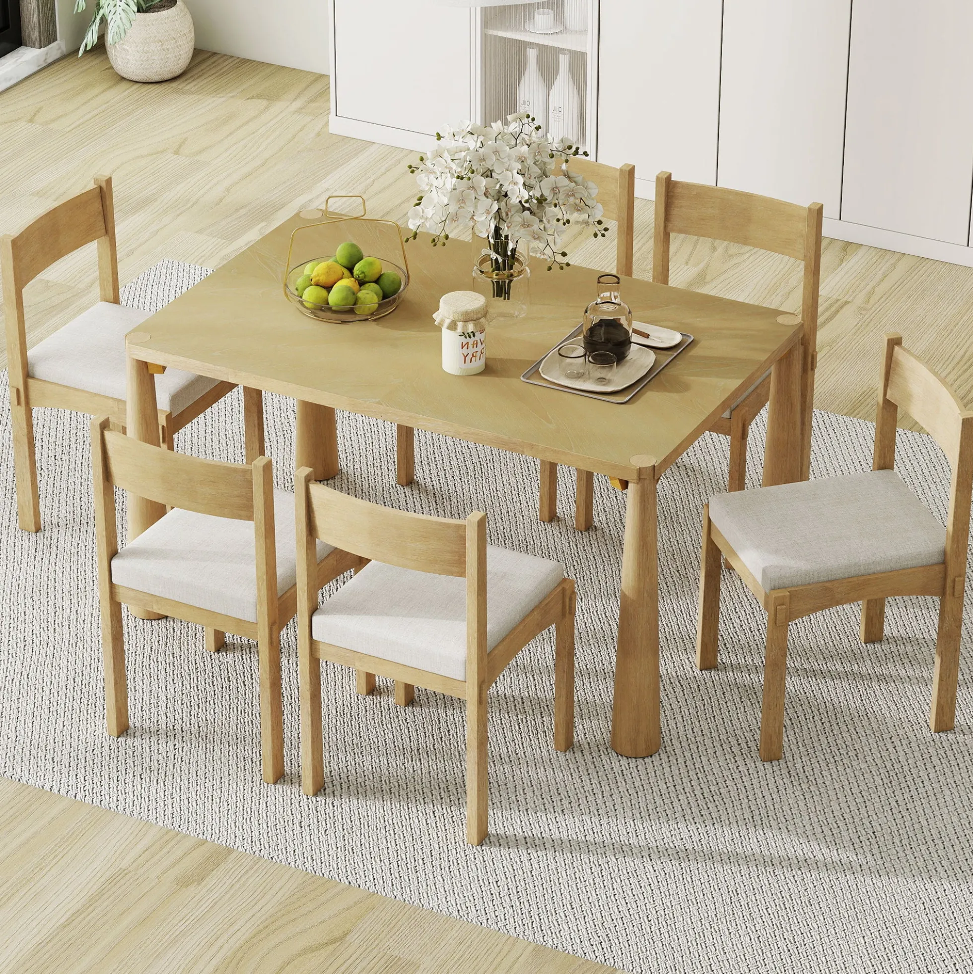 Walker Edison | Classic Modern 7-Piece Dining Table Set for 6