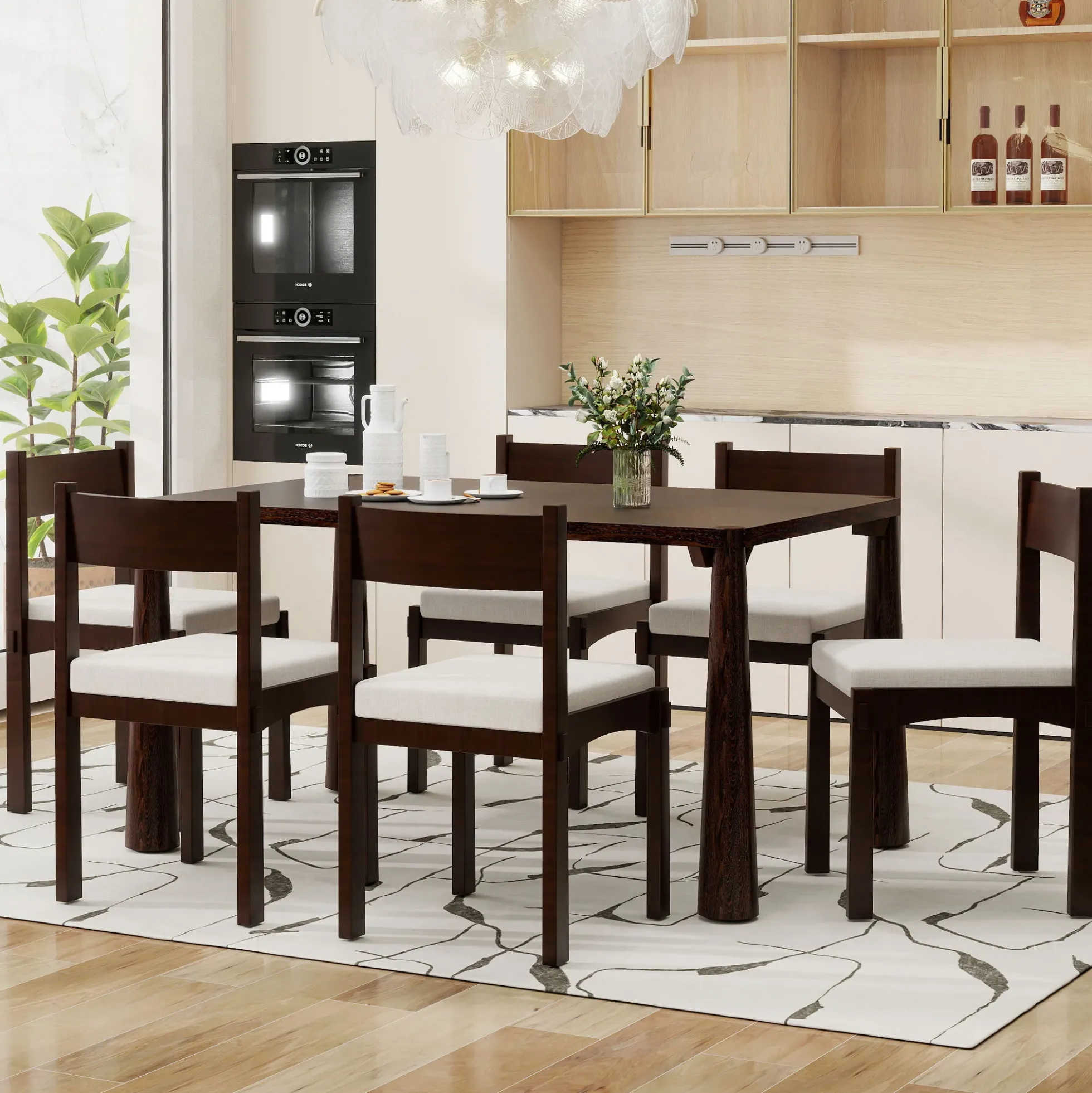 Walker Edison | Classic Modern 7-Piece Dining Table Set for 6