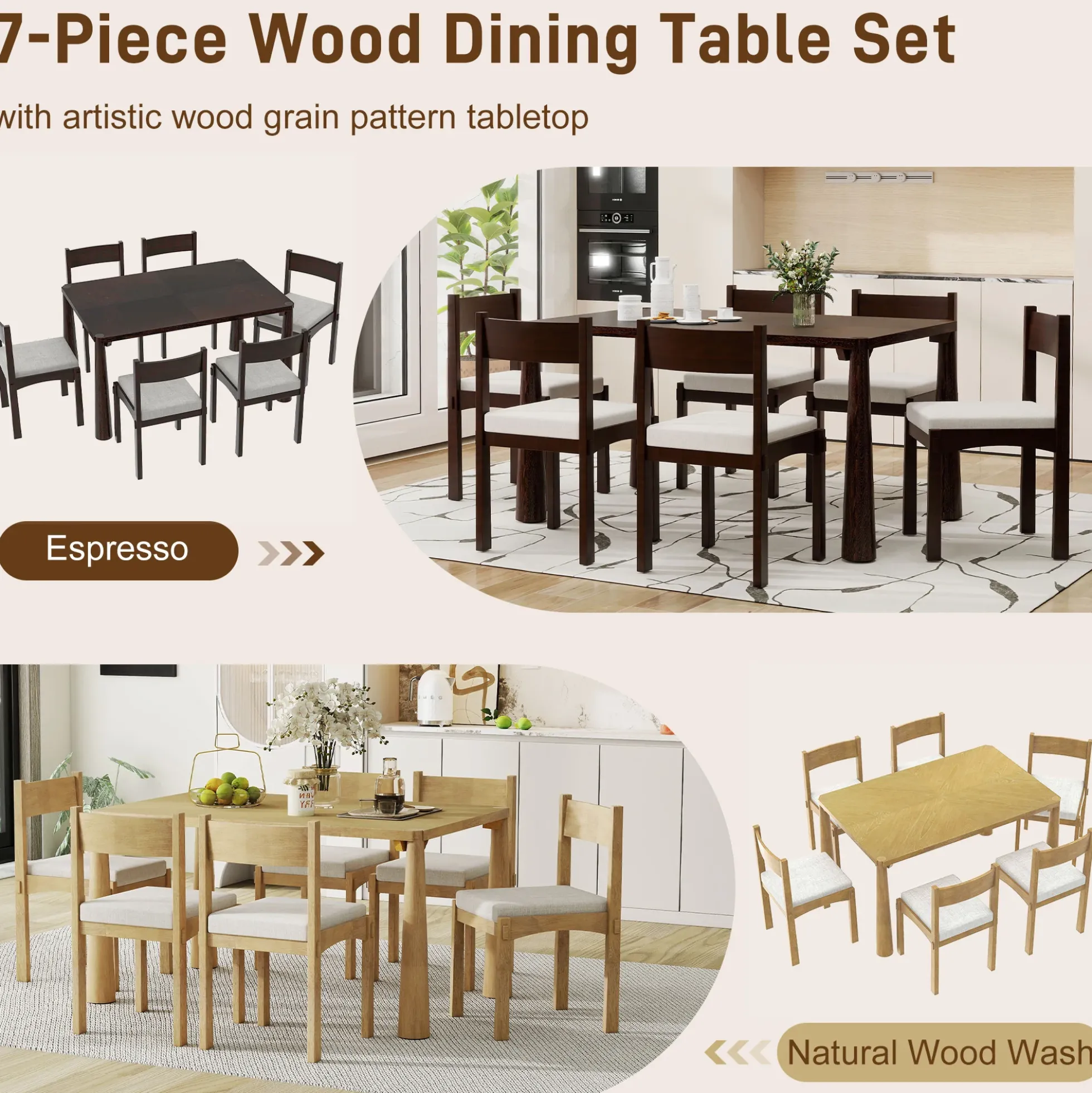 Walker Edison | Classic Modern 7-Piece Dining Table Set for 6