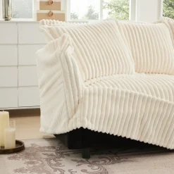 Walker Edison | Cloud Cream Corduroy Slipcovered Sectional Sofa with Ottoman