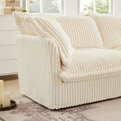 Walker Edison | Cloud Cream Corduroy Slipcovered Sectional Sofa with Ottoman