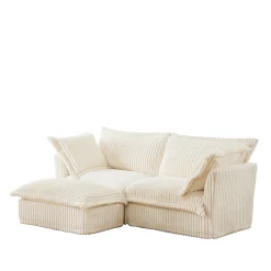 Walker Edison | Cloud Cream Corduroy Slipcovered Sectional Sofa with Ottoman
