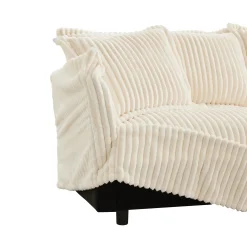 Walker Edison | Cloud Cream Corduroy Slipcovered Sectional Sofa with Ottoman