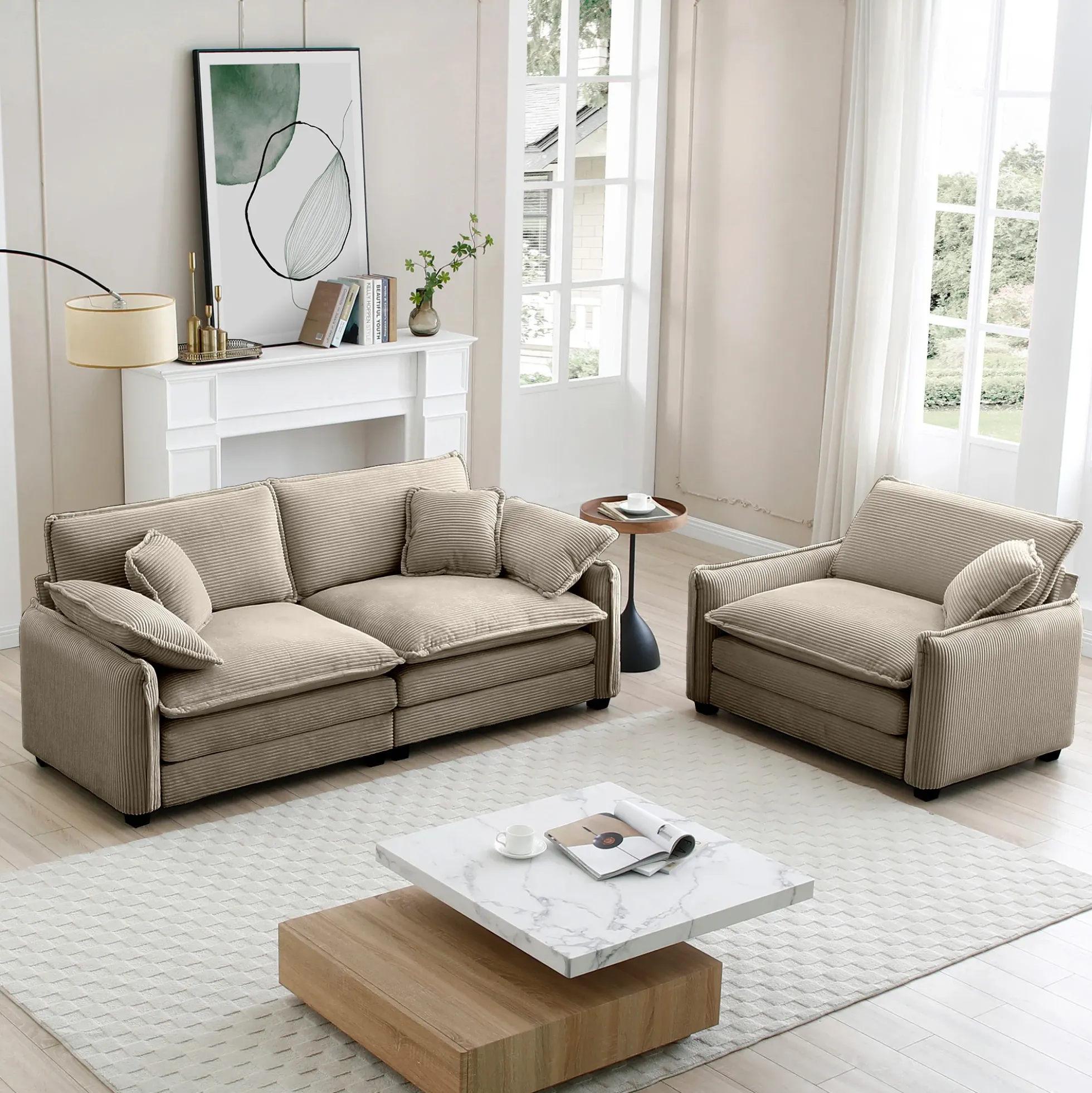 Walker Edison | Cloud Deep Seat Loveseat Sofa Set