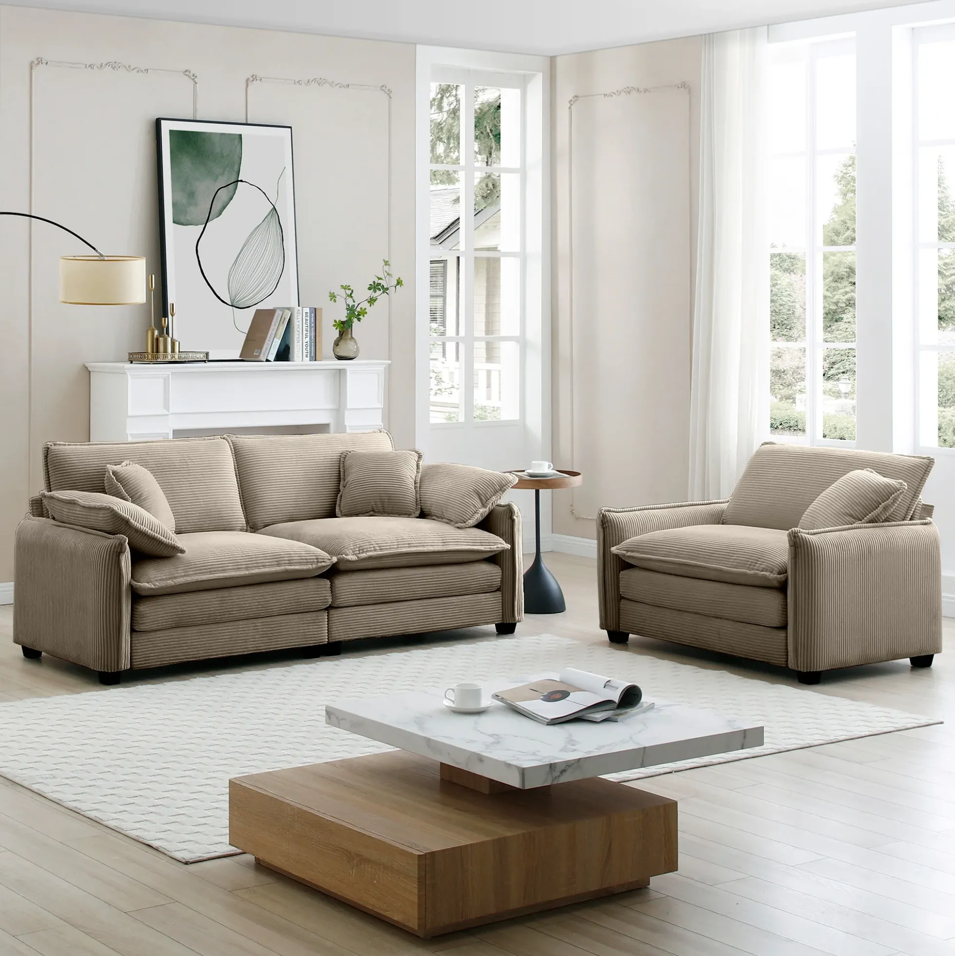 Walker Edison | Cloud Deep Seat Loveseat Sofa Set