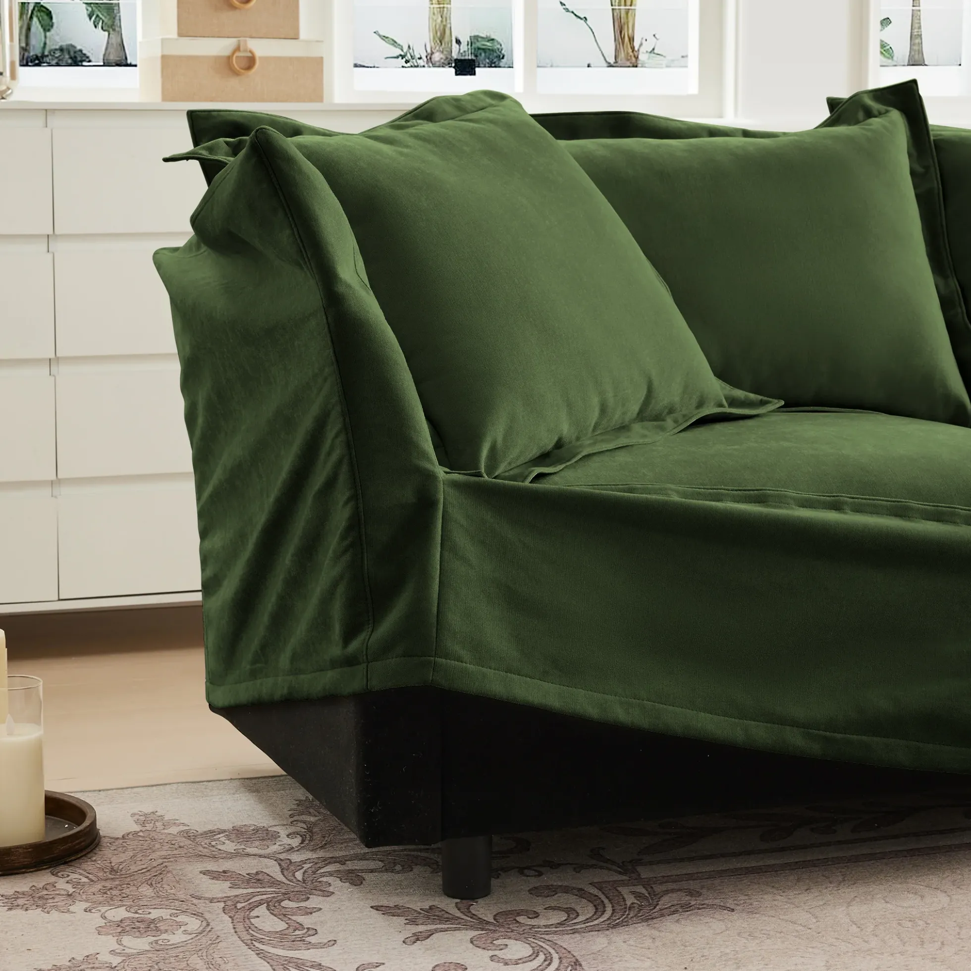 Walker Edison | Cloud Deep Seat Slipcovered Armchair with Ottoman