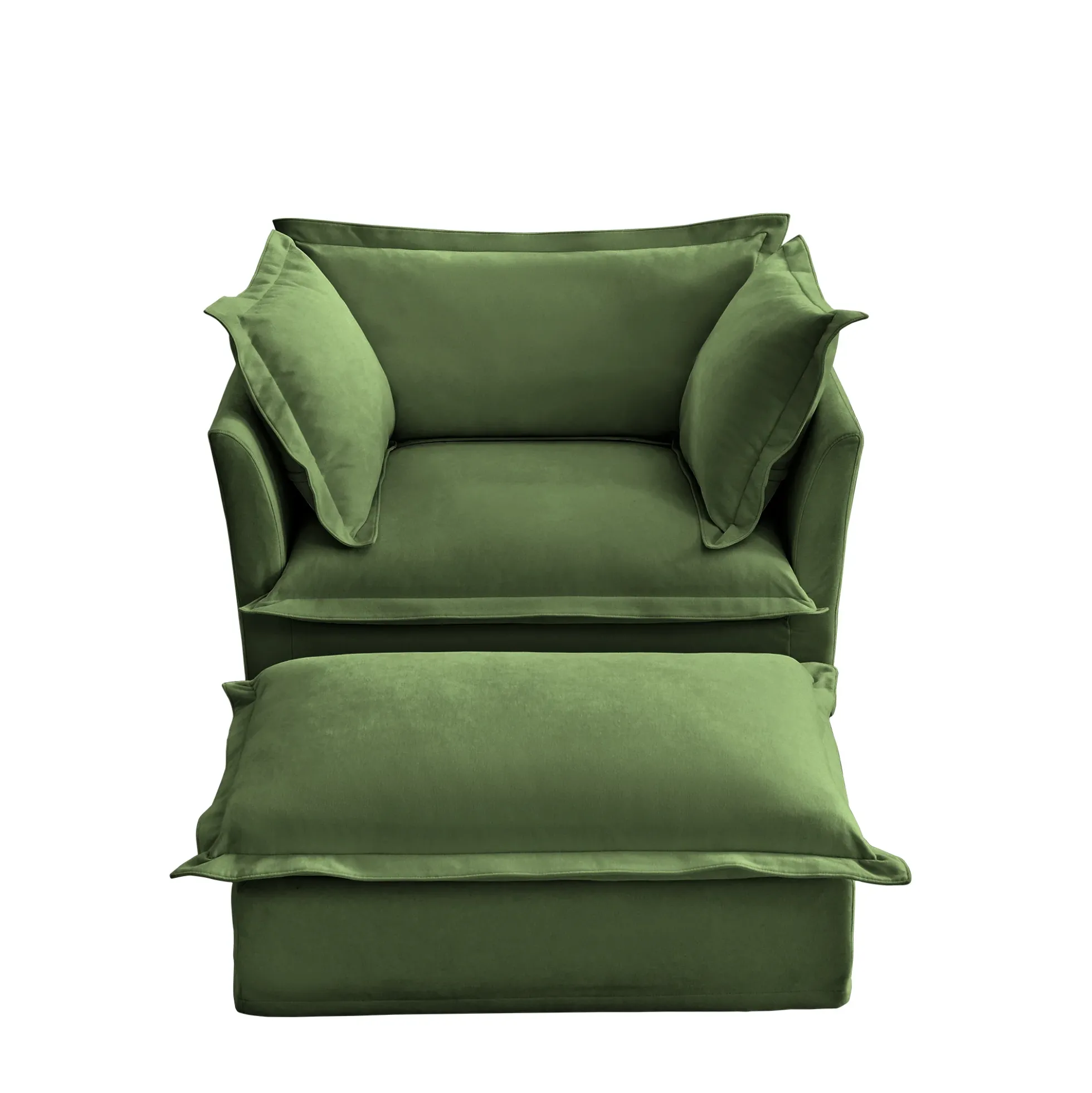 Walker Edison | Cloud Deep Seat Slipcovered Armchair with Ottoman