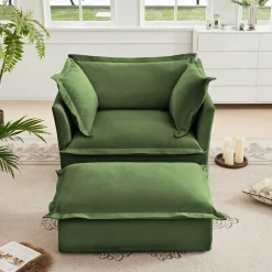 Walker Edison | Cloud Deep Seat Slipcovered Armchair with Ottoman
