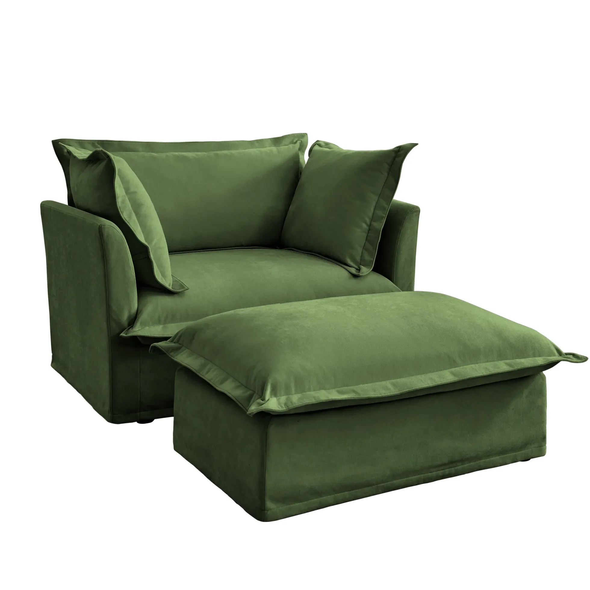 Walker Edison | Cloud Deep Seat Slipcovered Armchair with Ottoman