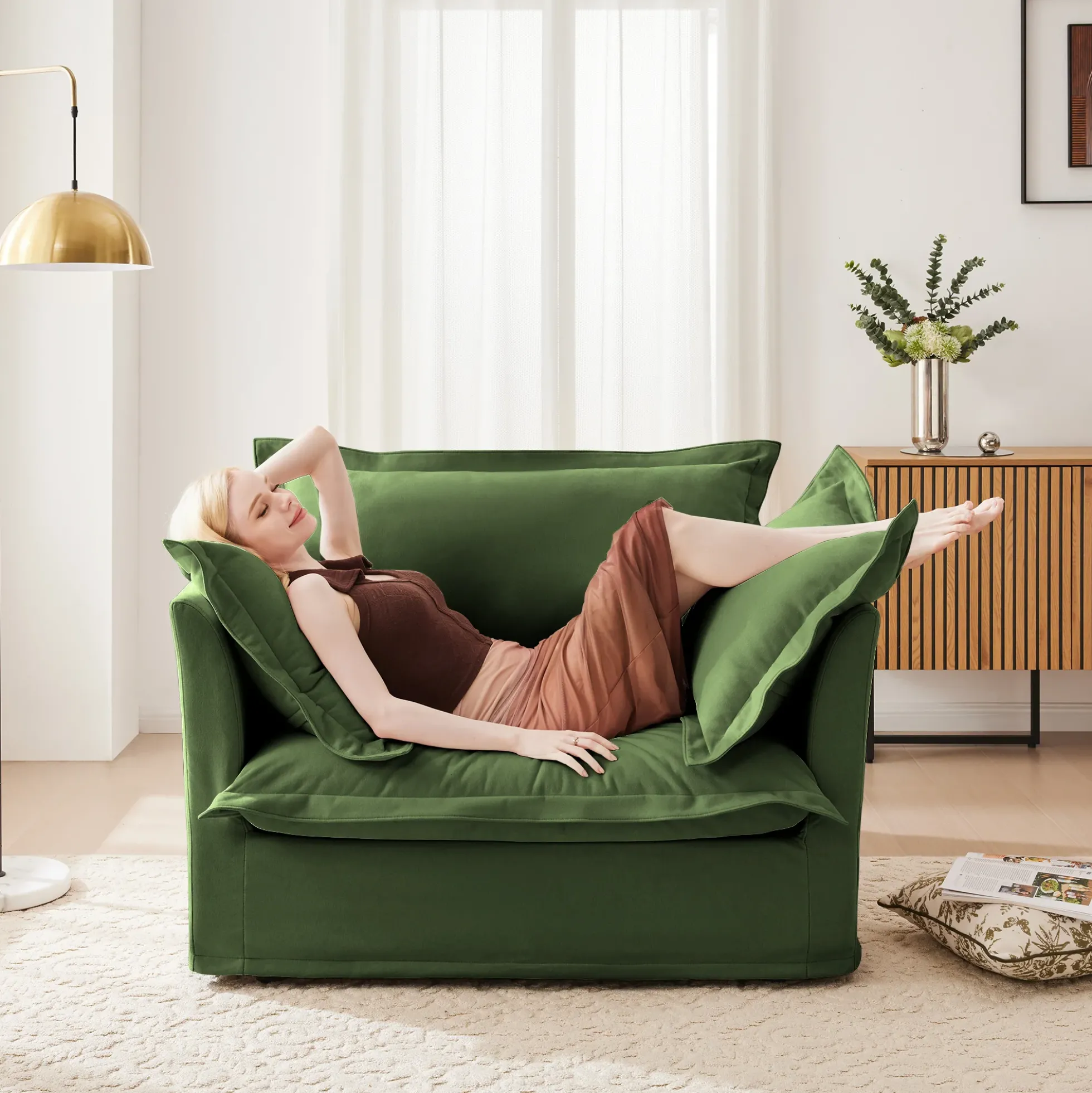 Walker Edison | Cloud Deep Seat Slipcovered Armchair with Ottoman