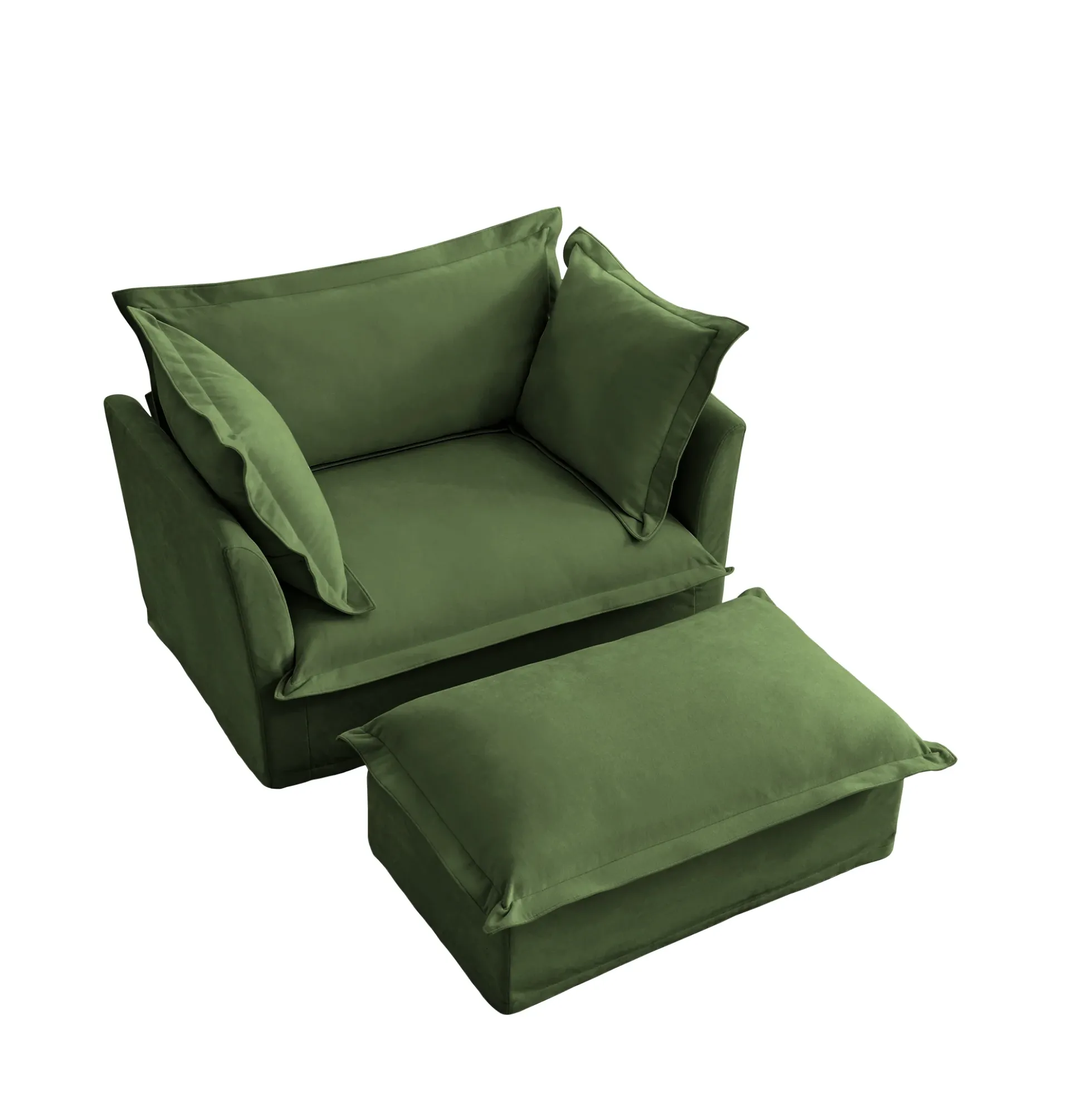Walker Edison | Cloud Deep Seat Slipcovered Armchair with Ottoman