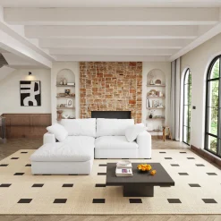 Walker Edison | Cloud Down Filled Comfort Modular Sectional Sofa Couch with Storage Ottoman