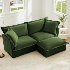 Walker Edison | Cloud Slipcovered Loveseat Sectional with Ottoman