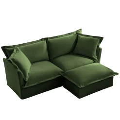 Walker Edison | Cloud Slipcovered Loveseat Sectional with Ottoman