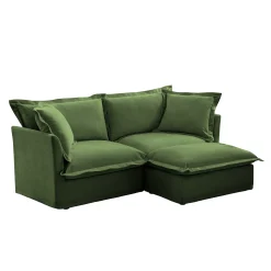 Walker Edison | Cloud Slipcovered Loveseat Sectional with Ottoman