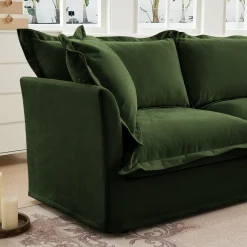 Walker Edison | Cloud Slipcovered Loveseat Sectional with Ottoman