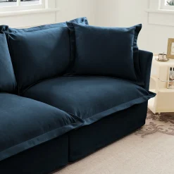 Walker Edison | Cloud Slipcovered Blue Armchair with Ottoman