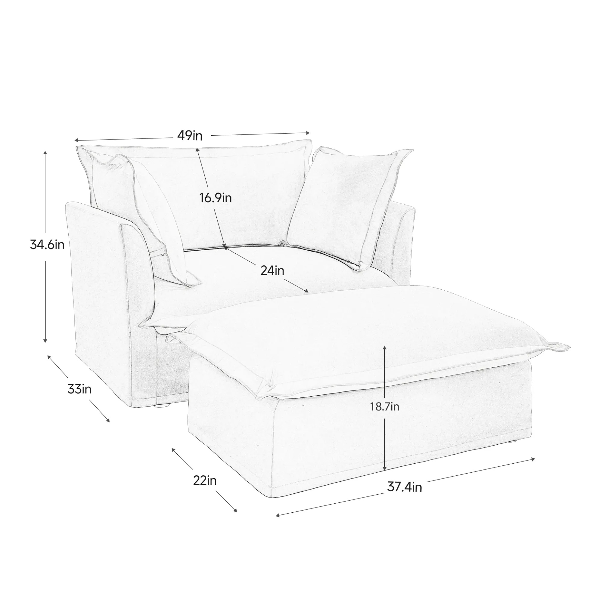Walker Edison | Cloud Slipcovered Blue Armchair with Ottoman