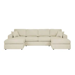 Walker Edison | Coastal Beige Corduroy Double-Chaise Cloud Sectional Sofa