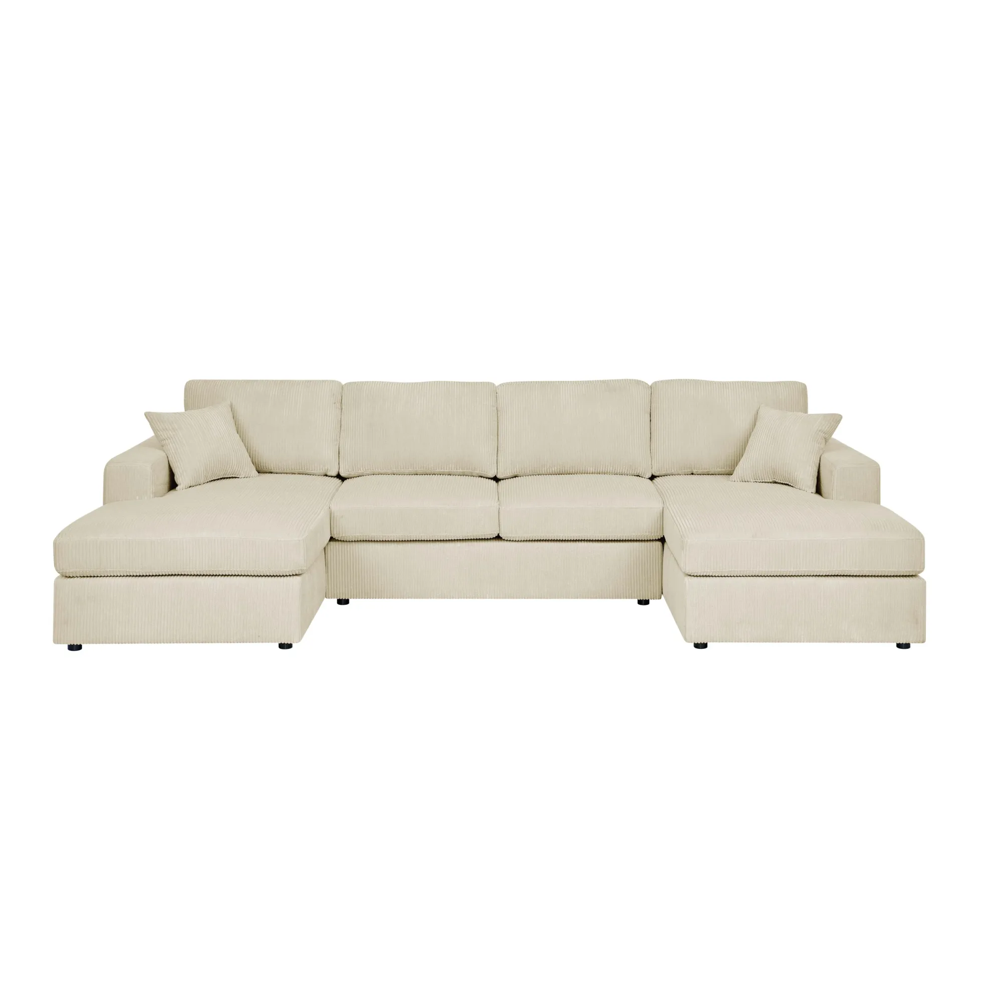 Walker Edison | Coastal Beige Corduroy Double-Chaise Cloud Sectional Sofa