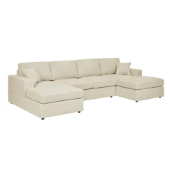 Walker Edison | Coastal Beige Corduroy Double-Chaise Cloud Sectional Sofa