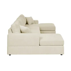 Walker Edison | Coastal Beige Corduroy Double-Chaise Cloud Sectional Sofa