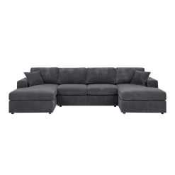 Walker Edison | Coastal Grey Corduroy Double-Chaise Cloud Sectional Sofa