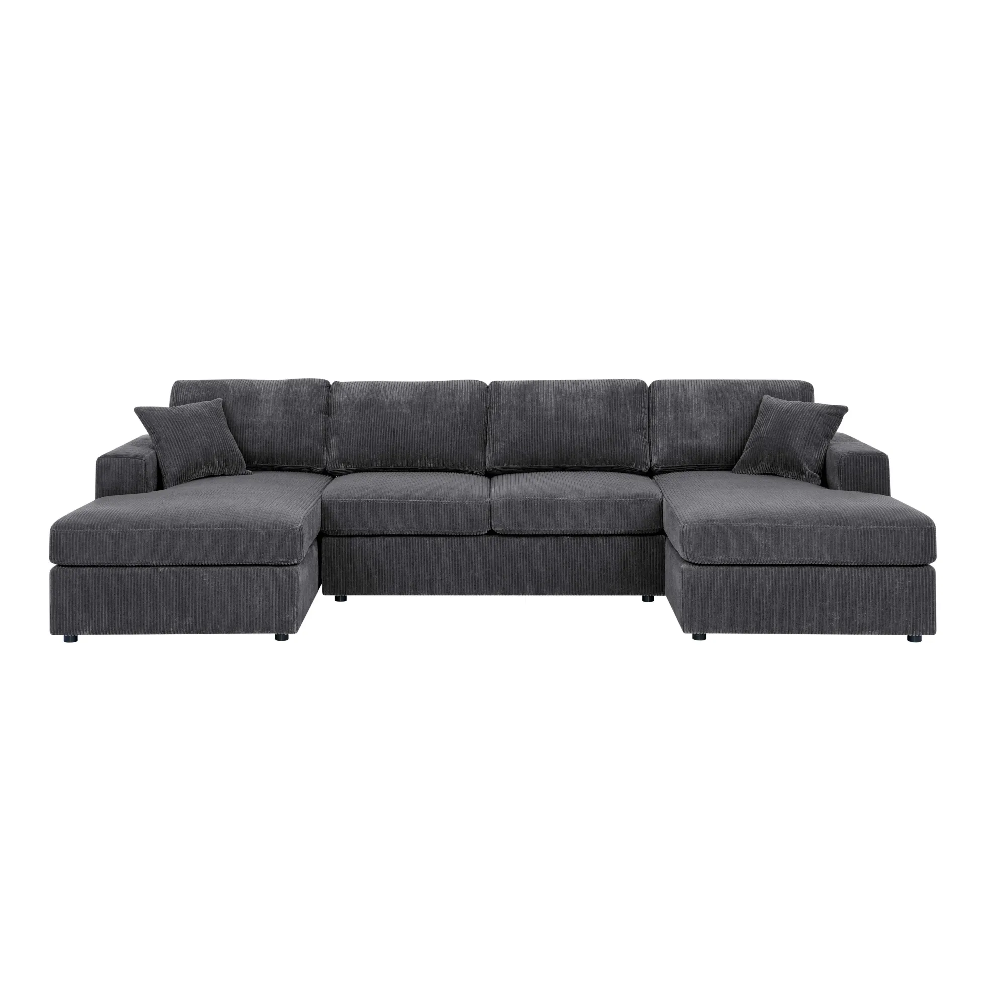 Walker Edison | Coastal Grey Corduroy Double-Chaise Cloud Sectional Sofa
