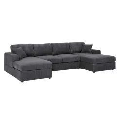 Walker Edison | Coastal Grey Corduroy Double-Chaise Cloud Sectional Sofa