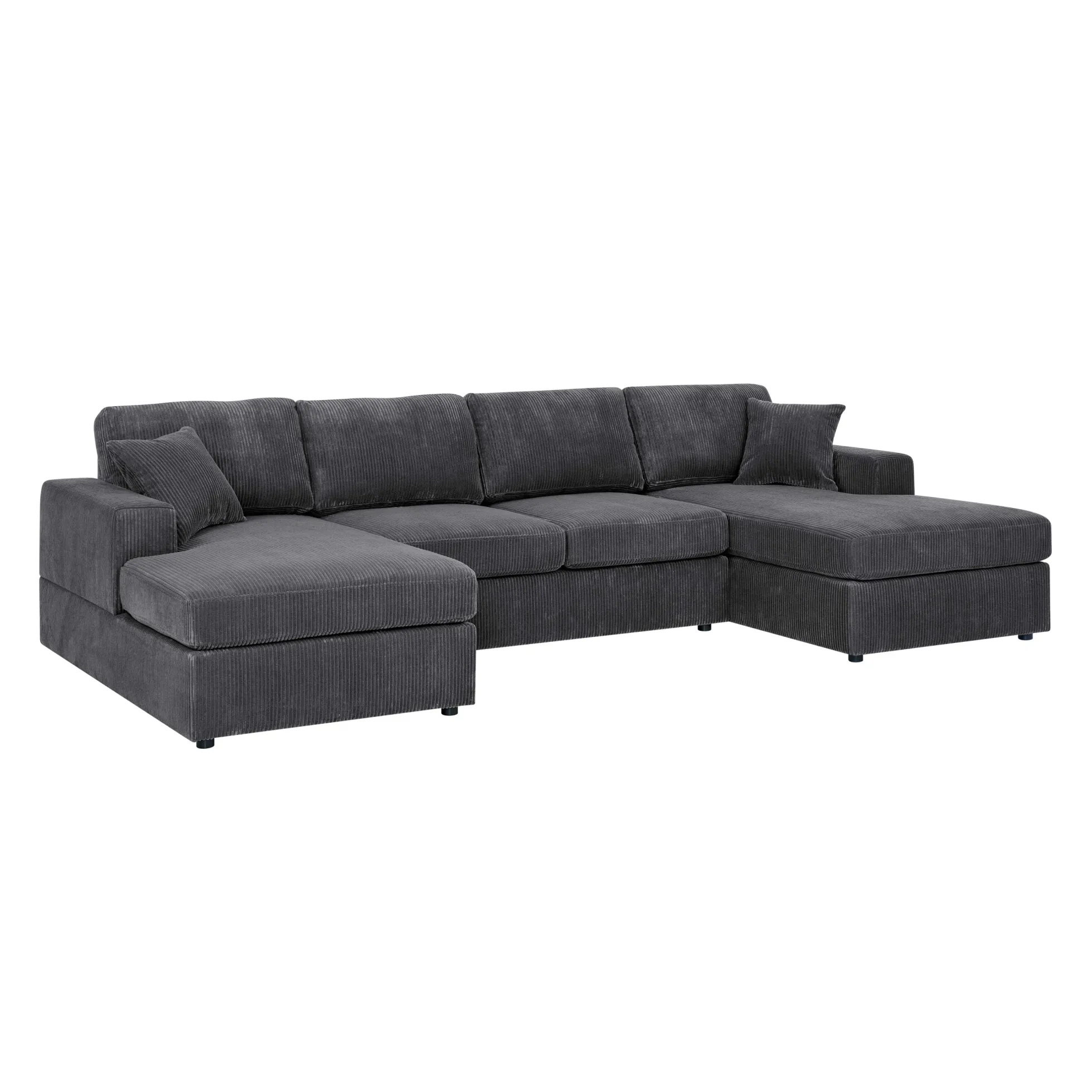Walker Edison | Coastal Grey Corduroy Double-Chaise Cloud Sectional Sofa