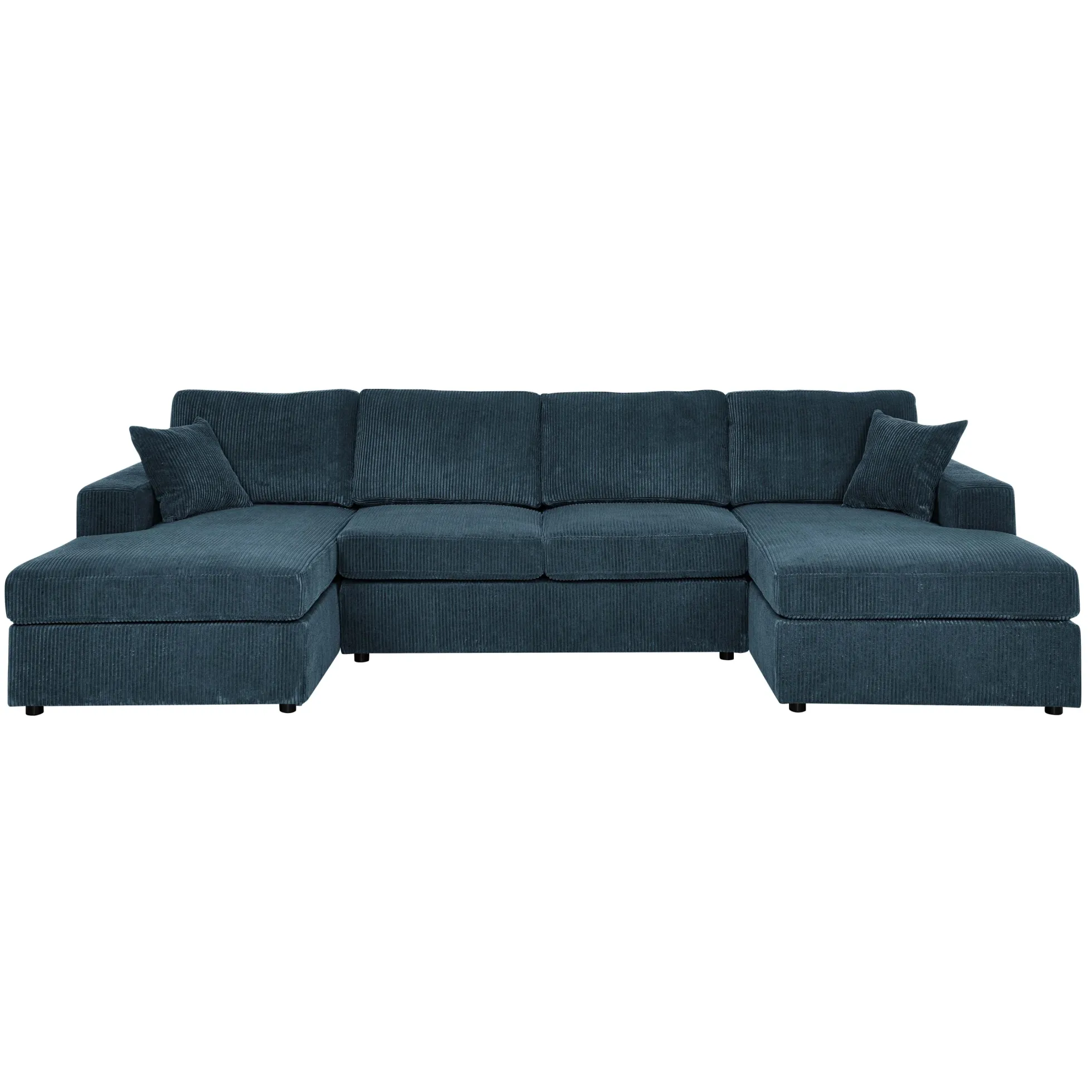 Walker Edison | Coastal Teal Corduroy Double Chaise Cloud Sectional Sofa