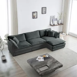 Walker Edison | Comfy Modular Cloud L Shaped Sectional Sofa With Ottoman