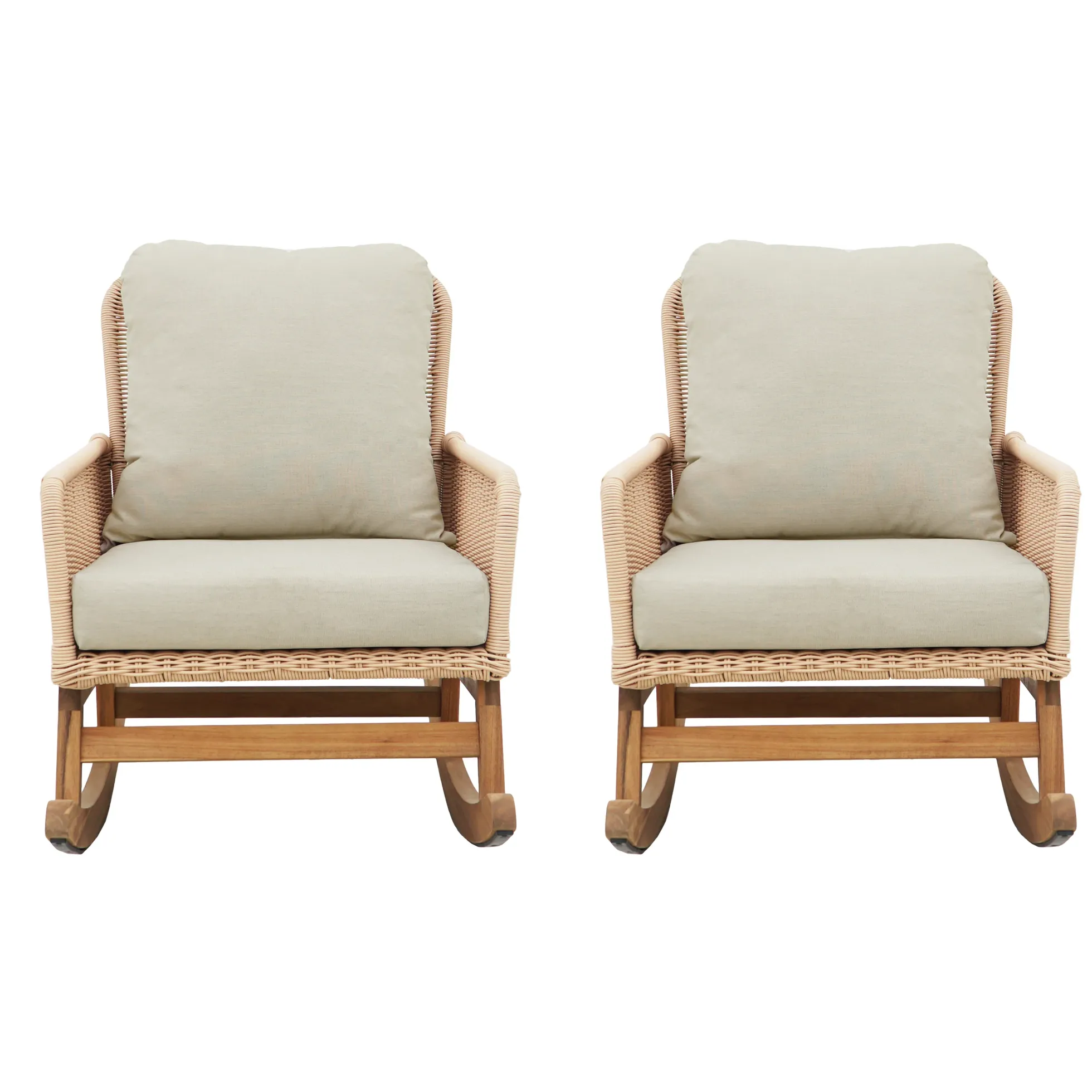 Walker Edison | Contemporary Minimalist Beige Wicker Rocking Chair Set of 2