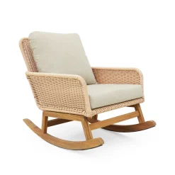 Walker Edison | Contemporary Minimalist Beige Wicker Rocking Chair Set of 2