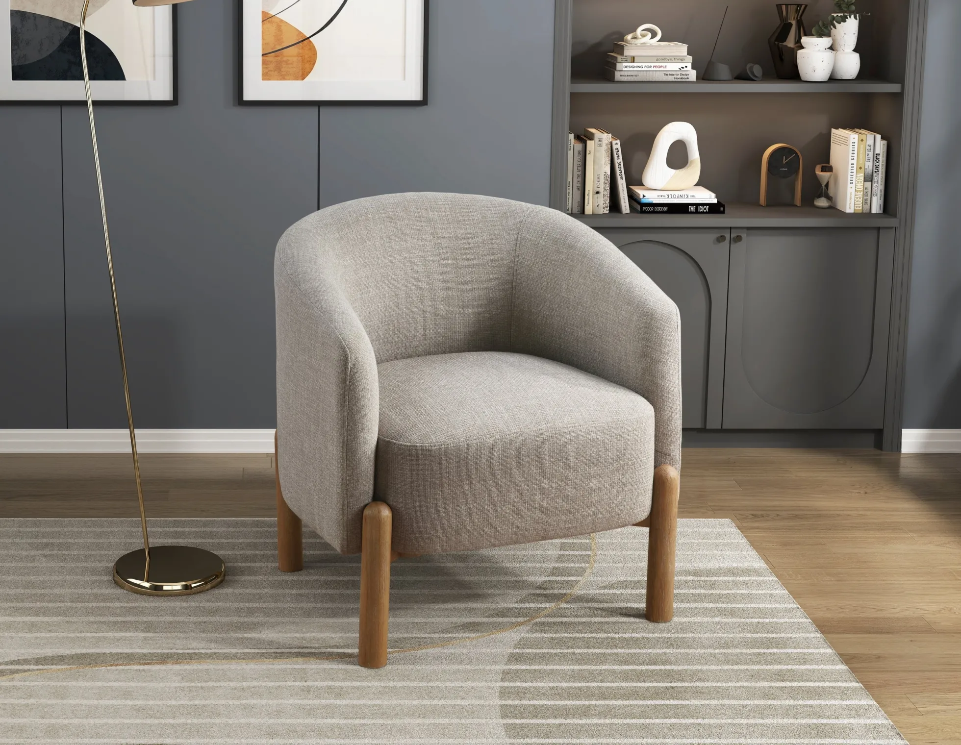 Walker Edison | Contemporary Style Accent Chair with Solid Wood Legs