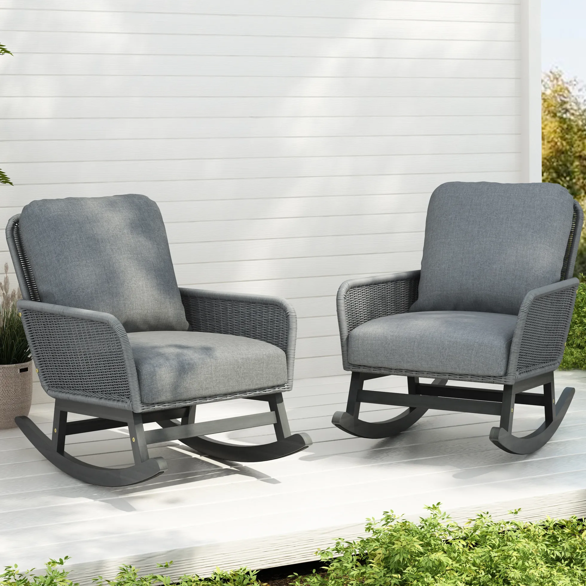 Walker Edison | Contemporary Minimalist Outdoor Rocking Chair Set of 2
