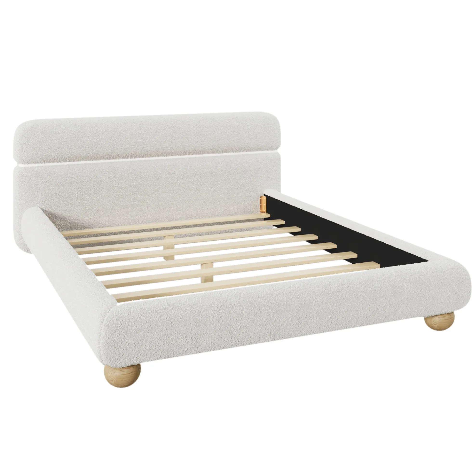 Walker Edison | Contemporary Boucle Queen Bedframe with Solid Round Legs